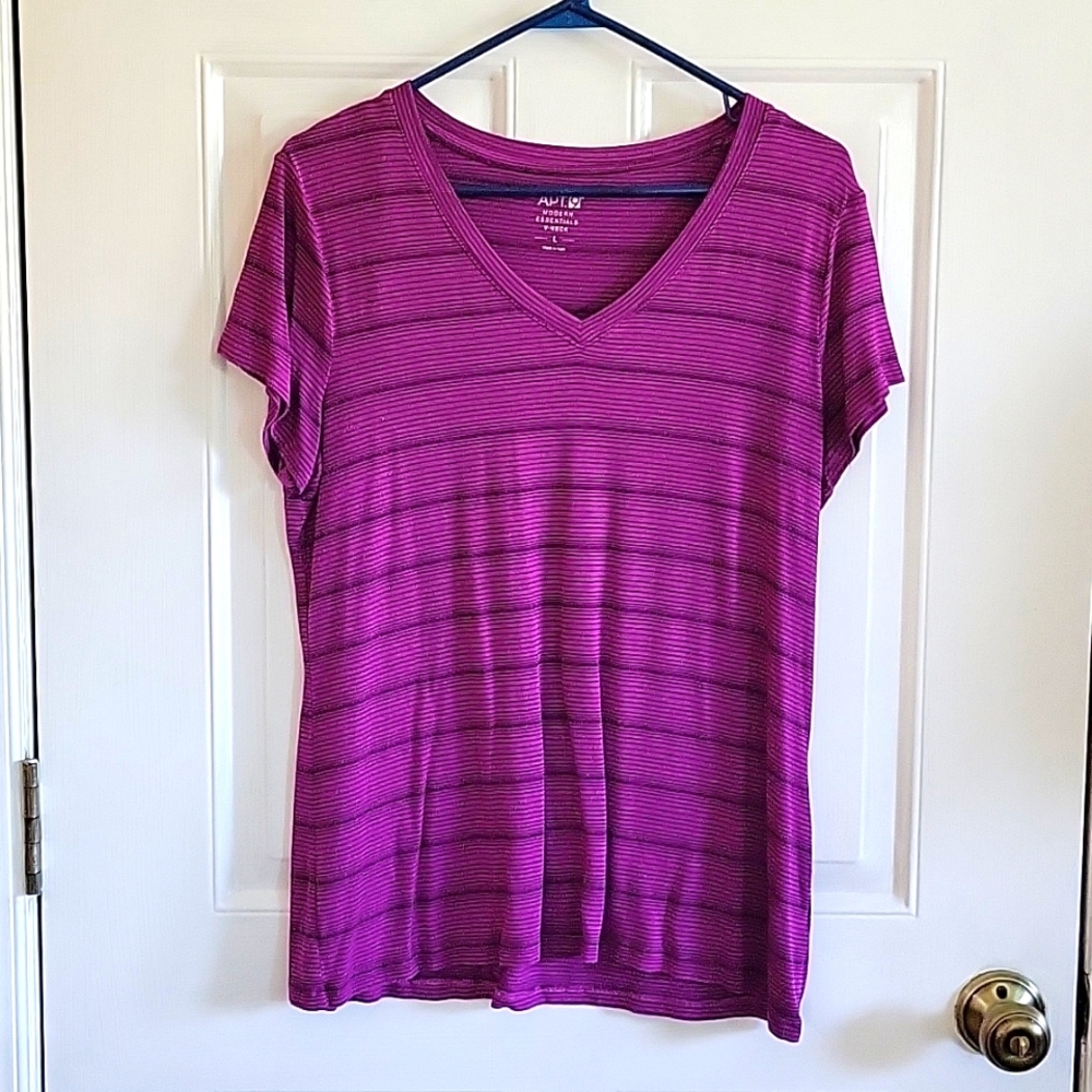 Apt 9 Plum Purple Striped Stretchy Tee